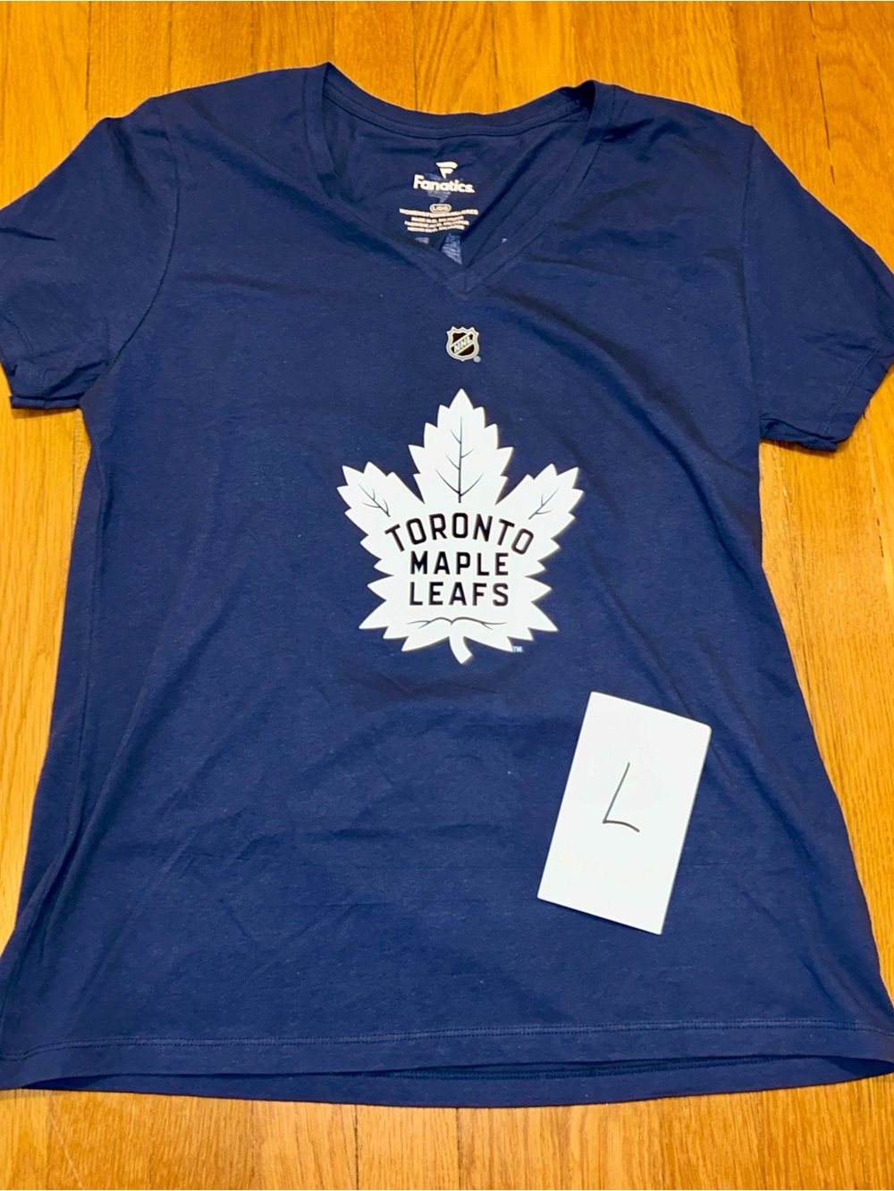 Fanatics Toronto Maple Leafs Navy V-Neck Shirt with White Leaf Logo